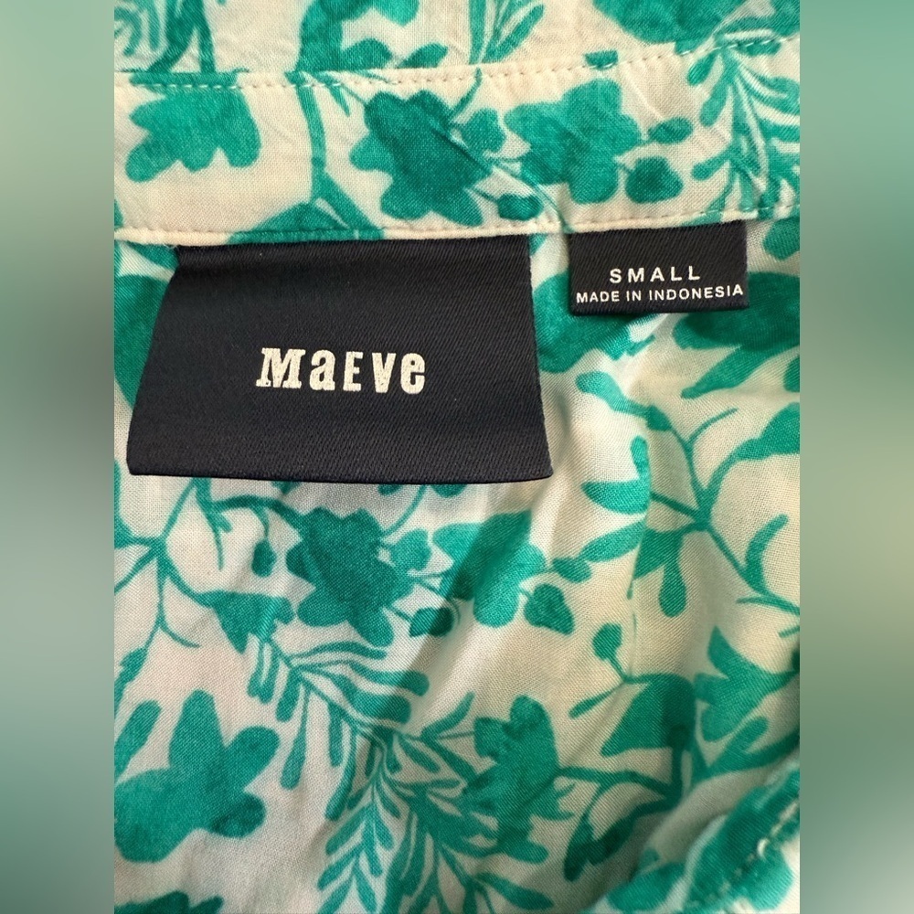 Maeve Women’s Teal & White Floral Long Sleeve Shirt - Size Small - Picture 5 of 7